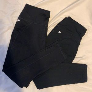 Two high waisted fabletics black leggings, capri power hold size medium